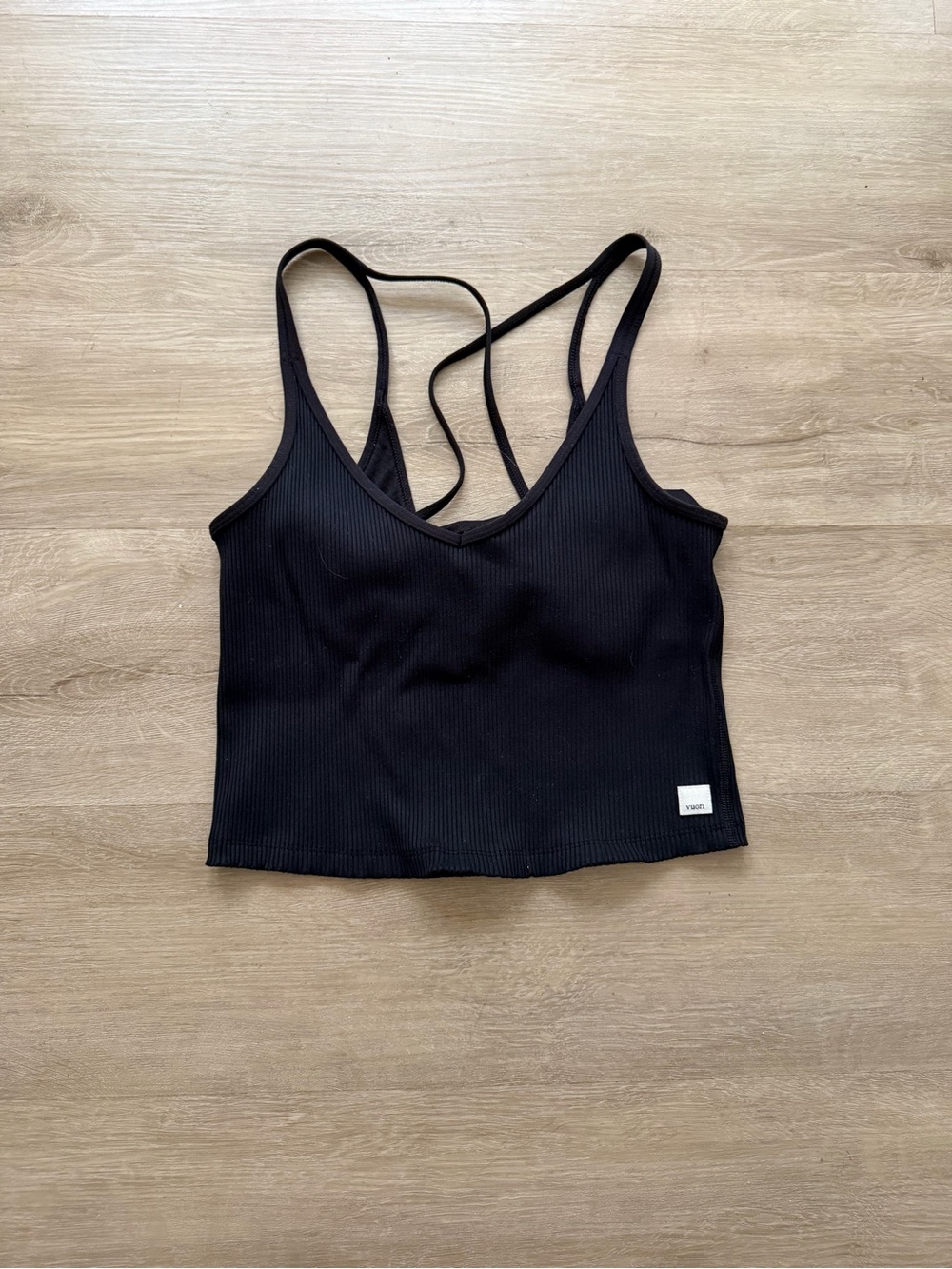 Vuori Black Ribbed Strappy Tank